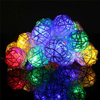 Multicoloured Rainbow Cane Wicker Rattan Ball Style - 2m Long Battery Powered fairy lights xmas birthday party event table centrepiece decor