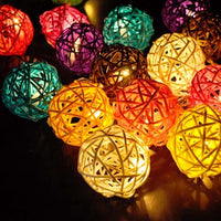 Multicoloured Rainbow Cane Wicker Rattan Ball Style - 2m Long Battery Powered fairy lights xmas birthday party event table centrepiece decor
