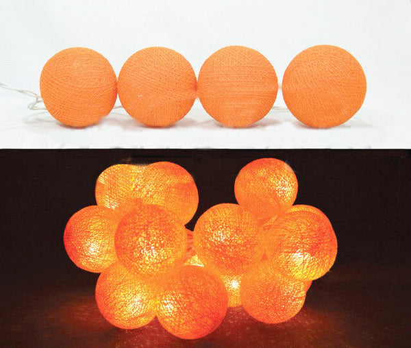 Orange Cotton Ball - 5cm Balls - 2 metre Long Battery Powered Wire String -   birthday xmas party event night lights