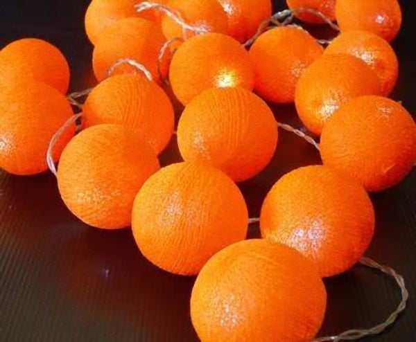 Orange Cotton Ball 5cm - Mains Power- 5m with 30 LED Bulb fairy light string Bedroom Night Light Decor Party