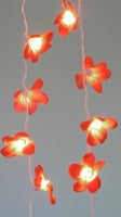 Orange Tropical Frangipani String Lights - LED Battery Power fairy lights - 5 Metre long - floral party decor gift