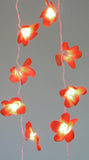 Orange Tropical Frangipani String Lights - LED Battery Power fairy lights - 5 Metre long - floral party decor gift