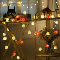 Orange and White Cane Wicker Rattan Ball Style - 5m Long Battery Powered fairy lights xmas birthday party event table centrepiece decoration