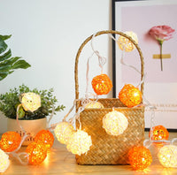 Orange and White Cane Wicker Rattan Ball Style - 5m Long Battery Powered fairy lights xmas birthday party event table centrepiece decoration