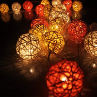 Orange and White Cane Wicker Rattan Ball Style - 5m Long Battery Powered fairy lights xmas birthday party event table centrepiece decoration