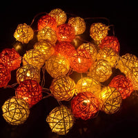 Orange and White Cane Wicker Rattan Ball Style - 5m Long Battery Powered fairy lights xmas birthday party event table centrepiece decoration