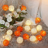 Orange and White Cane Wicker Rattan Ball Style - 5m Long Battery Powered fairy lights xmas birthday party event table centrepiece decoration