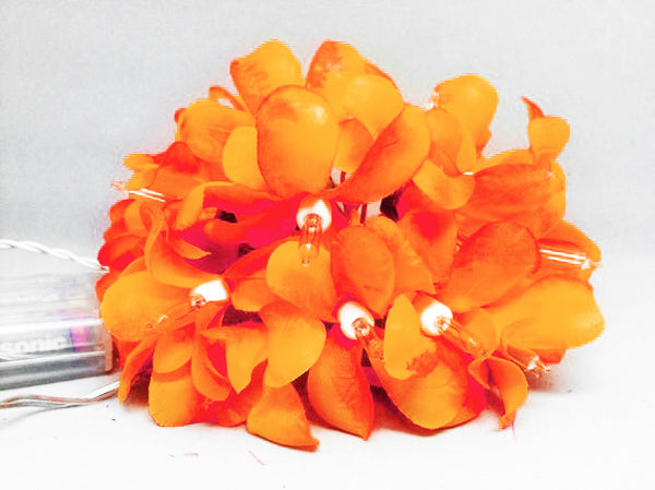 Orange Frangipani String Lights - LED Battery Power fairy lights - 2 metre long - floral party decor gift