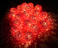 Orange Cane Wicker Rattan Ball Style - 5m Long Battery Powered fairy lights xmas birthday party event table centrepiece decoration