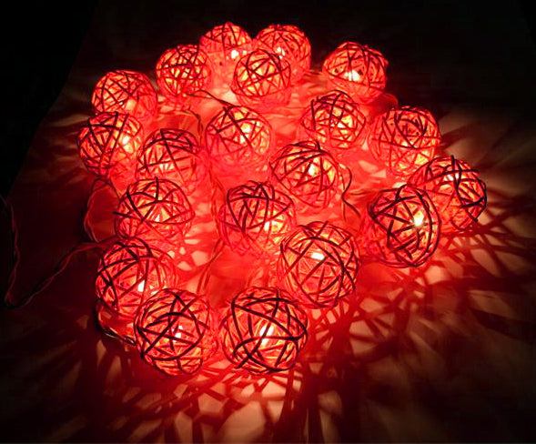 Orange Rattan Ball Decorative Party Wedding LED Lights Decor - 10 metre long with 100 bulb/balls Xmas decorations
