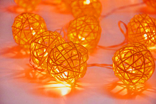 Orange Cane Wicker Rattan Ball Style - 2m Long Battery Powered fairy lights xmas birthday party event table centrepiece decor