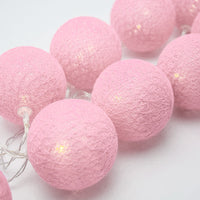 Pastel pale Pink Cotton Ball Mix, 5cm Balls - 5 metre Long Battery Powered Wire String -   birthday xmas party event night lights