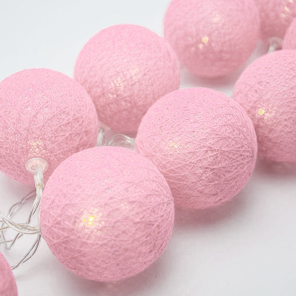 Pastel pale Pink Cotton Ball Mix, 5cm Balls - 2 metre Long Battery Powered Wire String -   birthday xmas party event night lights