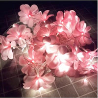 Pink Tropical Frangipani String Lights - LED Battery Power fairy lights - 5 Metre long - floral party decor gift