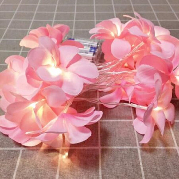 Pink Frangipani Flower Plumeria - Battery Power fairy string lights - 2 metre long - party decor gift