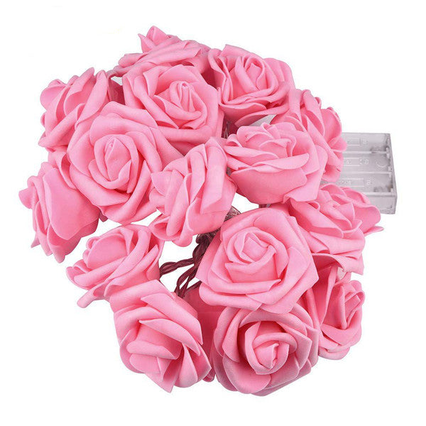 Pink roses table decoration or centrepiece - battery powered string fairy lights - 2 metre long