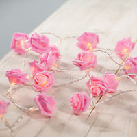 Pink roses table decoration or centrepiece - 5 Metre Long battery powered string fairy lights