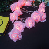 Pink roses table decoration or centrepiece - 5 Metre Long battery powered string fairy lights