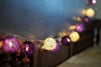 Purple and White Cane Wicker Rattan Ball Style - 2m Long Battery Powered fairy lights xmas birthday party event table centrepiece decor