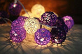 Purple and White Cane Wicker Rattan Ball Style - 2m Long Battery Powered fairy lights xmas birthday party event table centrepiece decor