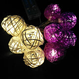 Purple and White Cane Wicker Rattan Ball Style - 2m Long Battery Powered fairy lights xmas birthday party event table centrepiece decor