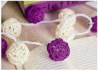 Purple n White Rattan Ball Decorative Party Wedding LED Lights Decor - 10 metre long with 100 bulb/balls Xmas decorations