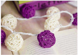 Purple and White Cane Wicker Rattan Ball Style - 2m Long Battery Powered fairy lights xmas birthday party event table centrepiece decor