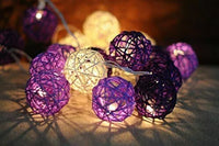 Purple and White Cane Wicker Rattan Ball Style - 2m Long Battery Powered fairy lights xmas birthday party event table centrepiece decor