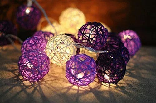 Purple n White Rattan Ball Decorative Party Wedding LED Lights Decor - 10 metre long with 100 bulb/balls Xmas decorations