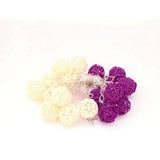 Purple and White Cane Wicker Rattan Ball Style - 2m Long Battery Powered fairy lights xmas birthday party event table centrepiece decor