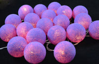 Purple Lilac Lavender Cotton Ball Mix, 5cm Balls - 2 metre Long Battery Powered Wire String -   girls bedroom party event night lights