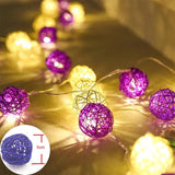Purple and White Cane Wicker Rattan Ball Style - 2m Long Battery Powered fairy lights xmas birthday party event table centrepiece decor