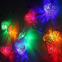 Multi Mix Coloured Heart Rattan Decorative Party Wedding LED Lights - 10 metre long with 100 bulb/hearts