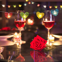Multi Mix Coloured Heart Rattan Decorative Party Wedding LED Lights - 10 metre long with 100 bulb/hearts