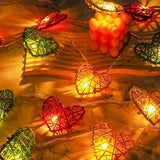 Multi Mix Coloured Heart Rattan Decorative Party Wedding LED Lights - 10 metre long with 100 bulb/hearts