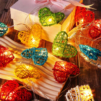 Multi Mix Coloured Heart Rattan Decorative Party Wedding LED Lights - 10 metre long with 100 bulb/hearts