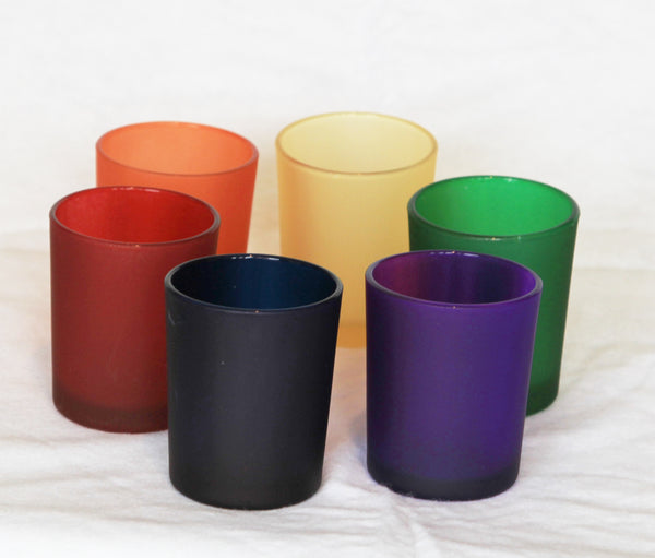 Rainbow 6 Shot Frosted Glass Tealight Holder Pack - Mardis Gras Pride Wedding Event Decor