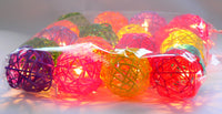 Multicoloured Rainbow Cane Wicker Rattan Ball Style - 2m Long Battery Powered fairy lights xmas birthday party event table centrepiece decor