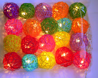 Multicoloured Rainbow Cane Wicker Rattan Ball Style - 2m Long Battery Powered fairy lights xmas birthday party event table centrepiece decor