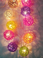 Mixed Coloured Rainbow  Rattan Ball Decorative Party Wedding LED Lights Decor - 10 metre long with 100 bulb/balls Xmas decorations pride