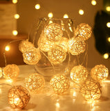 White Rattan Ball Decorative Party Wedding LED Lights Wedding Decor - 10 metre long with 100 bulb/balls Xmas decor