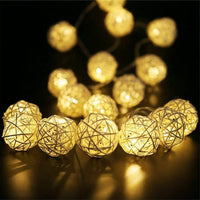 Natural White Cane Wicker Rattan Ball Style -2m Long Battery Powered fairy lights xmas party event table centrepiece decor