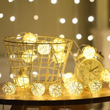 Natural White Cane Wicker Rattan Ball Style -2m Long Battery Powered fairy lights xmas party event table centrepiece decor