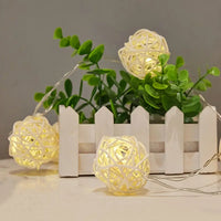 Natural White Cane Wicker Rattan Ball Style -2m Long Battery Powered fairy lights xmas party event table centrepiece decor