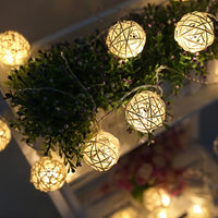 Natural White Cane Wicker Rattan Ball Style -2m Long Battery Powered fairy lights xmas party event table centrepiece decor