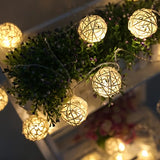 Natural White Cane Wicker Rattan Ball Style -2m Long Battery Powered fairy lights xmas party event table centrepiece decor