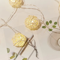 Natural White Cane Wicker Rattan Ball Style -2m Long Battery Powered fairy lights xmas party event table centrepiece decor