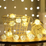 Natural White Cane Wicker Rattan Ball Style -2m Long Battery Powered fairy lights xmas party event table centrepiece decor