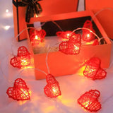 Red Cane Rattan Heart -LED Mains Plug Lights - 5 metre long - Romantic Valentines Decoration Gift