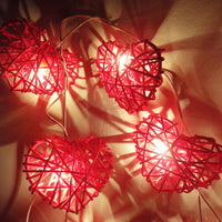 Red Cane Rattan Heart -LED Mains Plug Lights - 5 metre long - Romantic Valentines Decoration Gift
